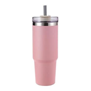 Imagem de Copo Térmico De Inox Com Tampa e Canudo 900ml Mantém Gelado (Rosa)