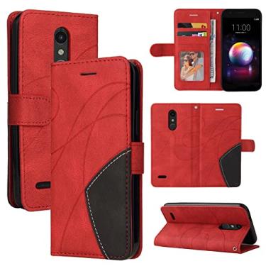 Imagem de Capa carteira para LG K10 2018, compartimentos para porta-cartão, capa de poliuretano de luxo anexada à prova de choque TPU com fecho magnético com suporte para LG K10 2018 (vermelha)