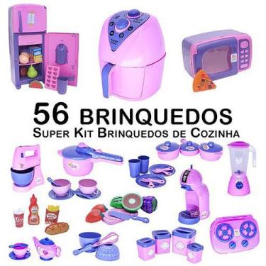 Imagem de Kit Infantil Comida Geladeira Fogão Microondas Panela 56P - Zuca Toys