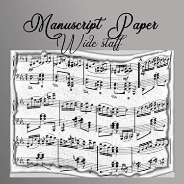 Imagem de Papel manuscrito: Caderno de pessoal largo, seis bastões por página, 21 x 21 cm, brochura e cinza com página de música