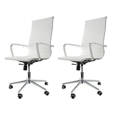 Imagem de Kit 2 Cadeiras De Escritório Presidente Ergonômica Com Relax Charles Eames Eiffel Branca
