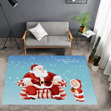 Imagem de Tapetes de área de natal antiderrapantes Papai Noel alce tapete vermelho tapetes antiderrapante grande tapete para decoração de sala de estar, vermelho, 45 * 75cm (cor: azul, tamanho: 80 * 160cm)