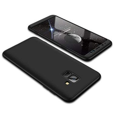Imagem de Kit Capa Capinha Anti Impacto 360 Full Para Samsung Galaxy A8 Plus A8+ Com Tela 6.0" Polegadas - Case Acrílica Fosca Com Película De Vidro Temperado - Danet (Todo Preto)