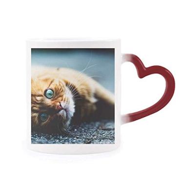 Imagem de Caneca de grés com foto de gato olho azul pura sensível ao calor com mudança de cor vermelha