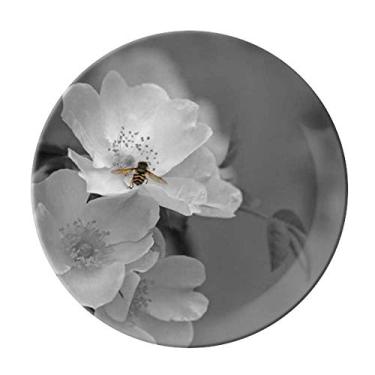 Imagem de Prato de flores preto e branco bonito de porcelana salver louça de jantar
