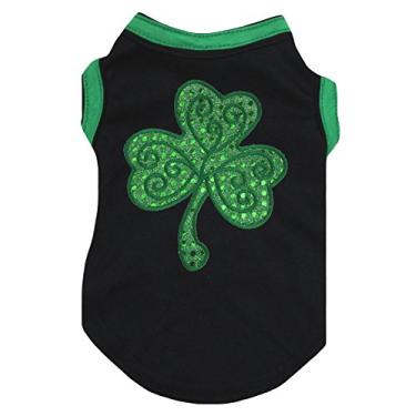 Imagem de Petitebella Camisa de cachorro trevo de lantejoulas verdes (preta, pequena)