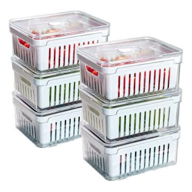 Imagem de Kit 6 Potes Organizadores De Geladeira Acrílico Tampa 2,2l