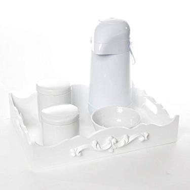 Imagem de Potinho de Mel Kit Higiene Resina Arabesco Quarto Bebê Menina Menino Branco