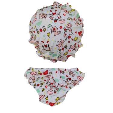Imagem de Kit Biquini bebê com calcinha e chapéu Estampado