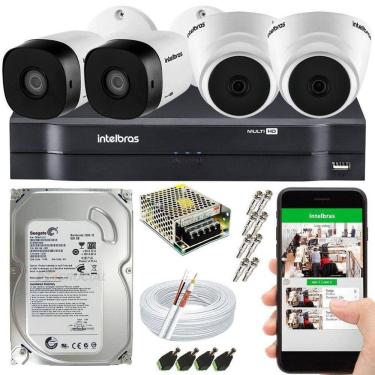Imagem de Kit CFTV 4 Câmeras Intelbras Internas e Externas 100% INTELBRAS