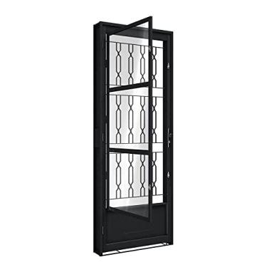 Imagem de Porta de Giro de Aço com Postigo 215 x 85 x 6,5 cm Preto Esquerda Grade Mosaico Riobras Pronta