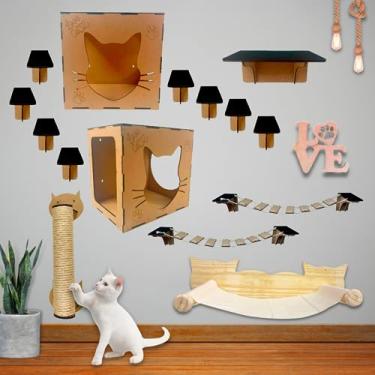 Imagem de Playground para Gatos 15 Peças Acessorios Nicho Prateleiras Ponte Arranhador e Rede Para Gatos