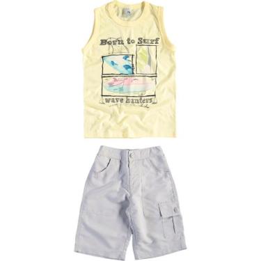 Imagem de Conjunto Infantil Malwee Camiseta Regata e Bermuda - Em Cotton e Sarja - Amarelo e Cinza