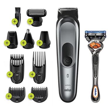 Imagem de Braun Aparador de cabelo masculino, MGK7221 10 em 1, kit de cuidados corporais, barba, aparador de orelha e nariz, aparador de cabelo e aparador de cabelo, preto/prata