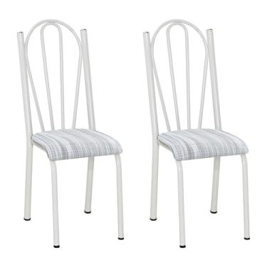 Imagem de Kit 2 Cadeiras de Cozinha Alasca Estampado Linho Pés de Ferro Branco - Pallazio