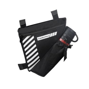 Imagem de nerhemg Acessórios de bicicleta bolsa de quadro de bicicleta à prova d'água com suporte de garrafa grande capacidade fecho de zíper instalação simples bolsa de bicicleta bolsa de ciclismo preto B