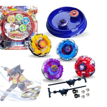 Kit 4 Beyblade Metal Led Pião Tornado Com Arena 2 Lançador