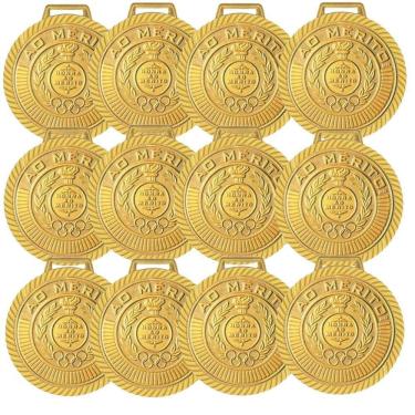 Imagem de Kit com 20 Medalhas Rema Honra Ao Mérito 50mm Com Fita Cor Ouro