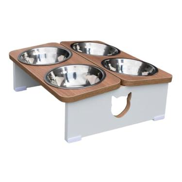 Imagem de Comedouro Bebedouro Elevado Quadruplo Pet MDF Gato - Inox