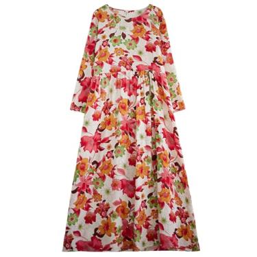 Imagem de Vestidos de outono vintage florais com estampa de algodão vestido longo casual feminino...