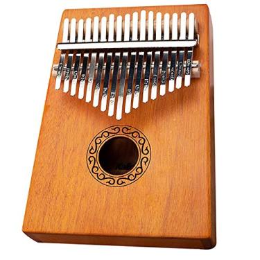 Imagem de Kalimba Piano de polegar 17 teclas, madeira de mogno para amantes de música, iniciantes, instrumento de dedo de marimbas, com folheta de estudo de martelo de afinação de bolsa, (18,5 cm x 13,8 cm) cor