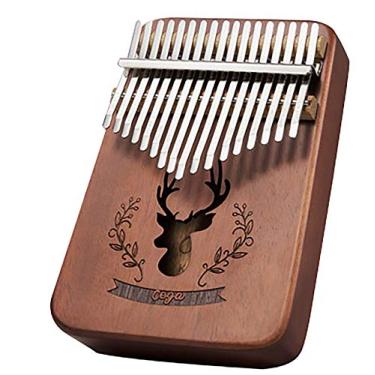 Imagem de Kalimba Piano de polegar com 17 teclas – piano de dedo portátil, instrumento marimba para iniciantes amantes de música madeira mogno, com martelo de afinação (18 cm x 13 cm) cor retrô
