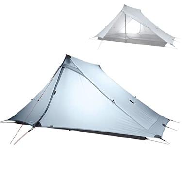 Imagem de WHYUNM26 Tenda de acampamento ultraleve para 2 pessoas ao ar livre 3 estações nylon 20D ambos os lados barraca de silicone fácil de montar à prova de vento bolsa de transporte portátil, cinza