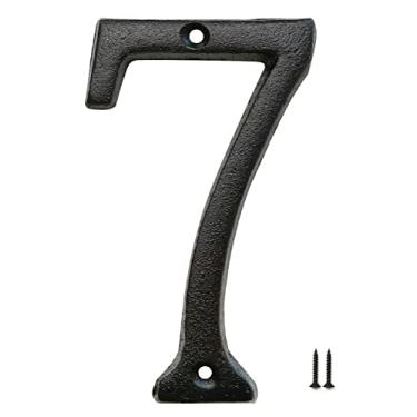 Imagem de Numbe Outsider de casa de ferro fundido de 14 cm de altura, números sólidos para casa, números de casa de metal preto acabados, casa de fazenda, garagem, hotel, escritório, proteção máxima contra ferrugem, justo (número 7)