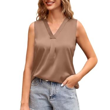 Imagem de PKDong Camiseta regata feminina casual cor sólida gola redonda sem mangas tops de verão na moda 2024 regatas femininas verão, Marrom, G