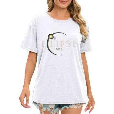 Imagem de Camiseta feminina PKDong Total Solar Eclipse 2024 com estampa gráfica divertida de eclipse de sol, camisetas femininas casuais soltas de verão, Z01 Branco, P