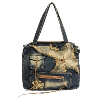 Imagem de YeFine Denim Tote Bag Designer Jean Handbags for Women Denim Purse Large Hobo Shoulder Bag Y2K Crossbody Bag (Vintage Blue)