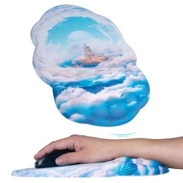 Imagem de Mouse Pad Ergonômico com Apoio de Pulso Nuvem, Almofada Grande para Mouse com Espuma de Memória, Design de Massagem e Base Antiderrapante em PU(Nuvem com Prédio Antigo)