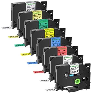Imagem de GREENCYCLE Combo de 8 pacotes compatível com fita Brother P-Touch AZE 12 mm 0,47 laminado preto em branco transparente vermelho azul amarelo verde ouro prata TZ131 TZ231 TZ431 TZ531 TZ631 TZ731 TZ831 TZ931 1/2" x 8 m