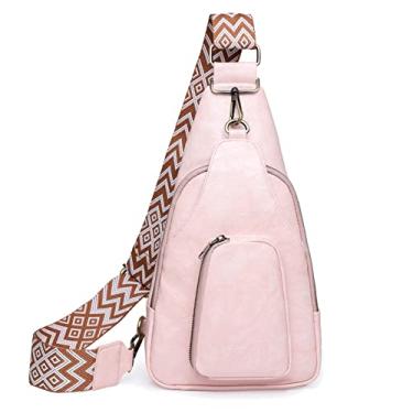 Imagem de KlaOYer Bolsas de couro para mulheres transversais pequenas pochete bolsas de peito com alça de guitarra para gril lady, Rosa 2, Large, Transversal