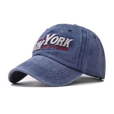 Imagem de FVKTHNVS Boné de beisebol de algodão lavado New York bordado personalizado tendência unissex boné para uso externo, Azul-marinho, G