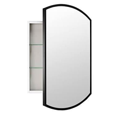 Imagem de Movo 56 cm L x 78,7 cm A Oval Alumínio Porta Única Armário de Medicamentos para Banheiro com Espelho, Embutido ou Montagem em Superfície Armário de Parede de Banheiro com Prateleiras de Vidro Ajustáveis