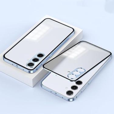 Imagem de HFICY Capa fina com moldura de metal compatível com Samsung Galaxy A15 5G/A15 4G com 2 peças de protetor de tela de vidro, amortecedor à prova de choque de liga de alumínio premium de luxo com capa