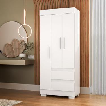Imagem de Guarda-roupa Solteiro 75,30cm 3 Portas e 2 Gavetas Chantrieri Espresso Móveis Branco
