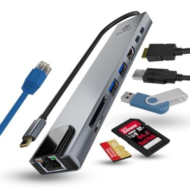 Imagem de GUDZ Hub Adaptador USB Dockstation 8 em 1 HDMI 4K, RJ45, Leitor de Cartão SD, Micro SD, TF, USB 2.0, USB C. Para MacBook Pro/Air iPad Pro Notebook Windows Smartphone, iPhone | HUB USB 3.0 8 em 1|