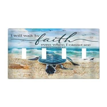 Imagem de Wpshijia Tartaruga marinha azul praia motivacional animal quádruplo interruptor de luz 4 gangues placa de parede decorativa placa de interruptor elétrico para sala de estar banheiro quarto decoração