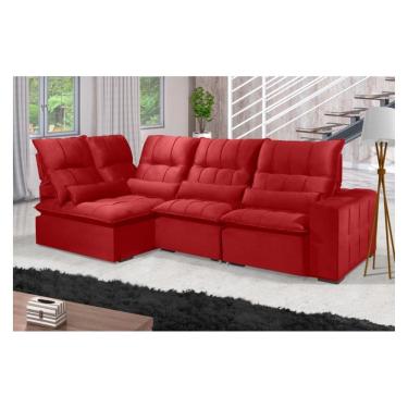 Imagem de Sofá Retrátil Reclinável ELLOA DE CANTO COM CHAISE 3.65 x 1.80m ESTILO ESTOFADOS - França Velusoft COR "VERMELHO"