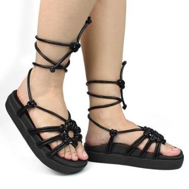 Imagem de Sandália Feminina Rasteira Papete Flatform de Amarrar Luxo-Feminino