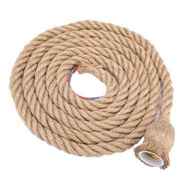 Imagem de Suporte de Lâmpada Pendente de Corda de Cânhamo Vintage Com Base de Lâmpada E27, Decoração Ideal para Salão, Sala de Estar, Corredor e Muito Mais