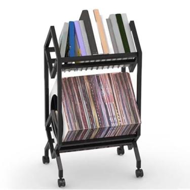 Imagem de Rack de Armazenamento de Registros, Suporte de Armazenamento de Registros de Metal de Chão Comporta até 100 a 200 LPs Organizador Portátil de Suporte de Exibição de Registros (2º