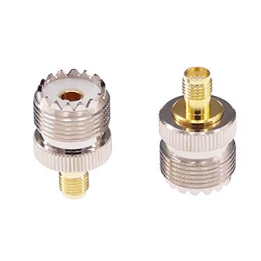 Imagem de RFaha 2 peças SMA fêmea para UHF fêmea SO-239 SO239 RF adaptador coaxial SMA para conector coaxial UHF para antena de rádio UHF/VHF (F28-2)