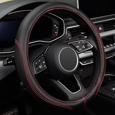 Imagem de LABBYWAY Capa de volante automotivo de couro de microfibra, ajuste universal, protetor de roda antiderrapante de 38 cm, preto