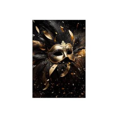 Imagem de Painel De Festa Vertical 1,50 x 2,20 - Máscara Carnaval Preto e Dourad