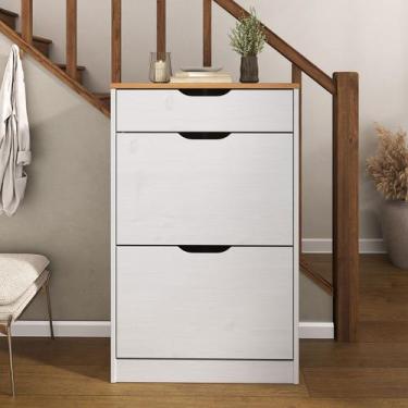 Imagem de Sapateira Basculante Madeira 3 Gavetas Basil - IDIMEX, Mel Branco