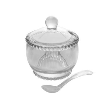 Imagem de Açucareiro 10 cm de cristal transparente com colher Pearl Wolff - 2837