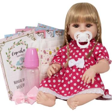 Imagem de Bebê Reborn de Silicone Mole Loira Com Kit 13 Acessórios - Cegonha Reb